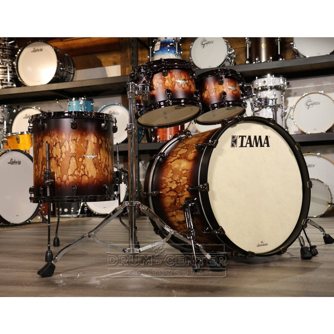 Tama Starclassic Maple 4pc Drum Set Molten Satin Brown Burst w/Black Nickel Hardware - image 1