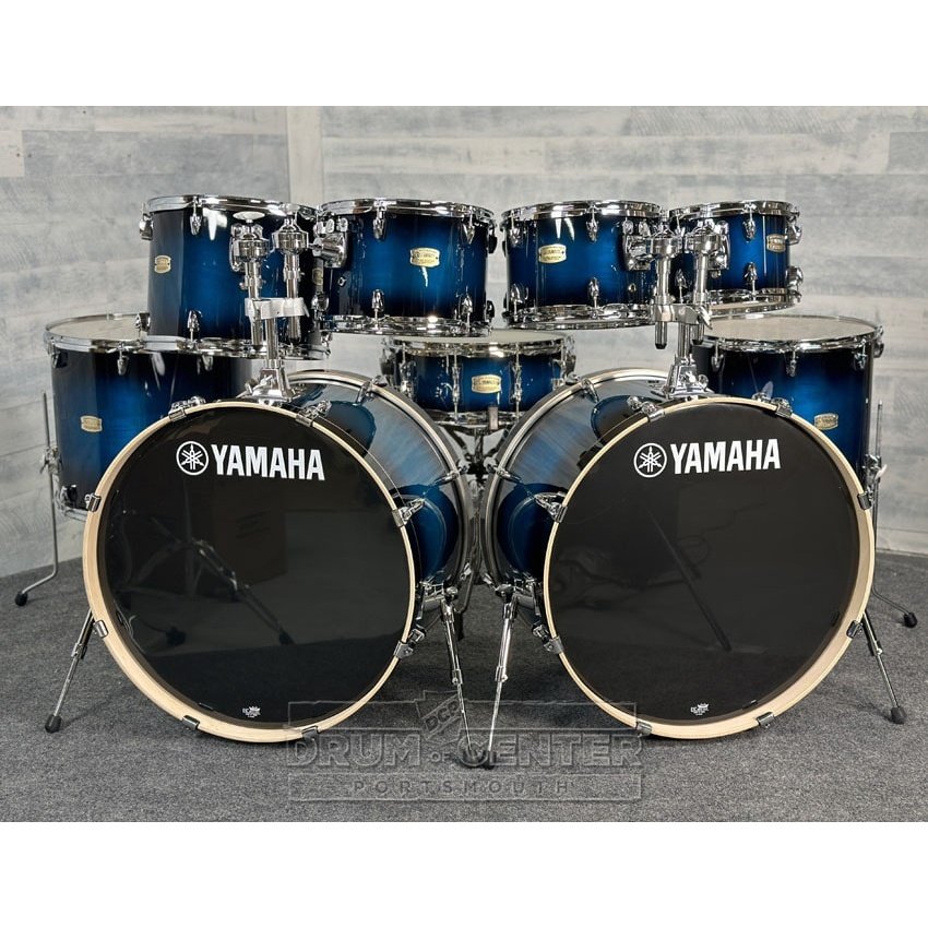 Yamaha Stage Custom Birch 9pc Drum Set 24" Double Bass Deep Blue Sunburst - image 1